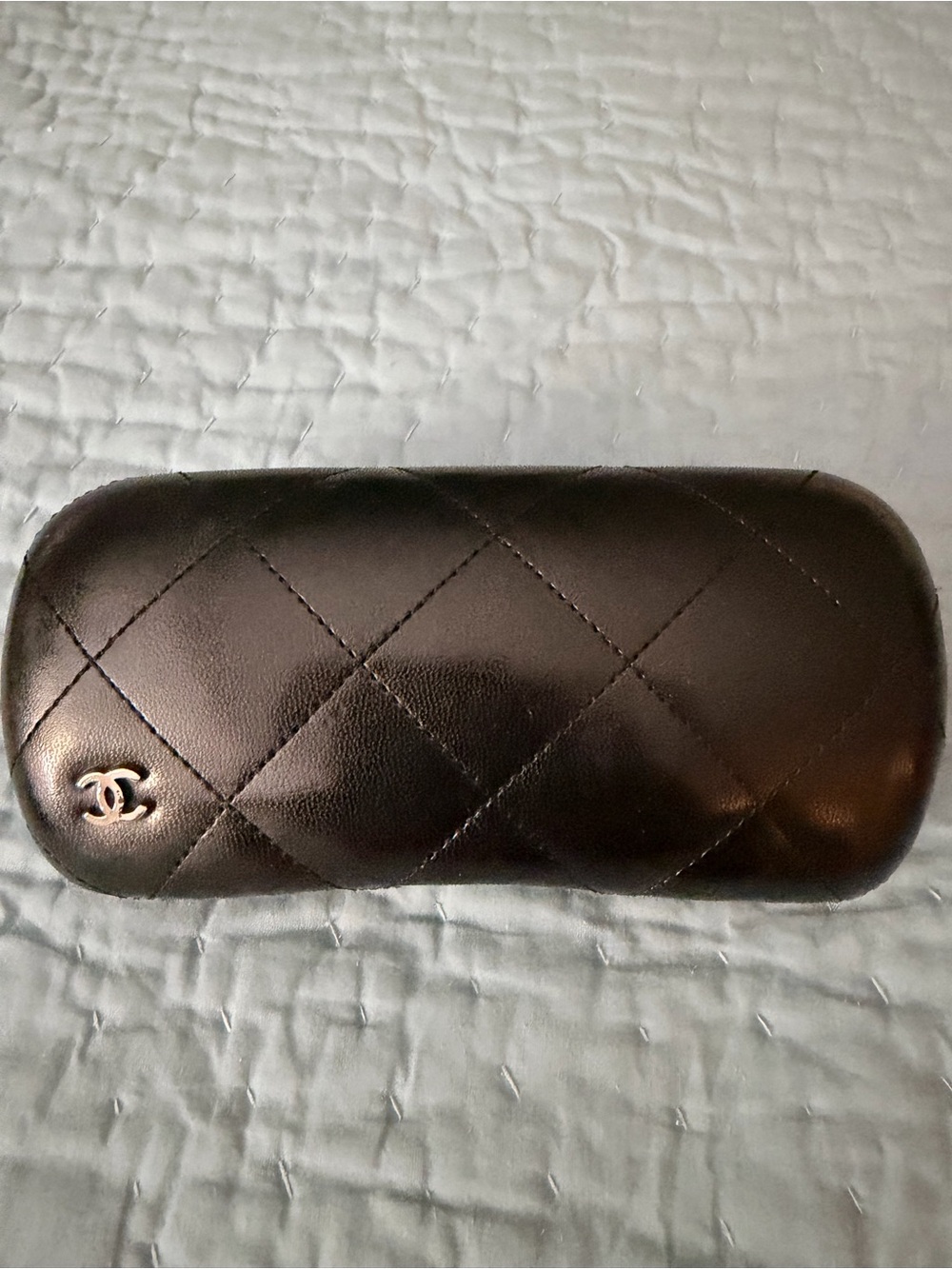 CHANEL Black Quilted Leather Sunglass Case with CC Emblem